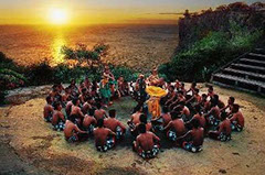 Fire dance in Uluwatu during sunset.